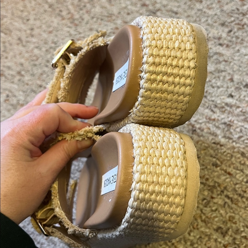 Steve Madden Beige Woven Double-Buckle Platform Sandals - Picture 8 of 12